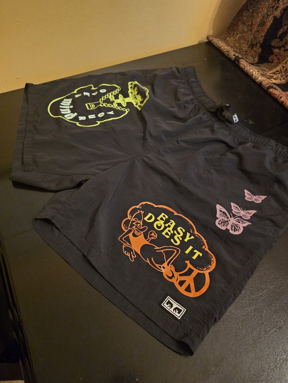 Obey Black Elastic Waist Shorts with Logo Tag